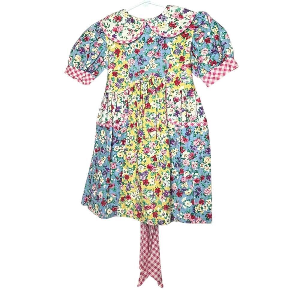 Thomas Girls Vintage Mixed Print Floral Multicolored Tie Dress Size 4 Youth